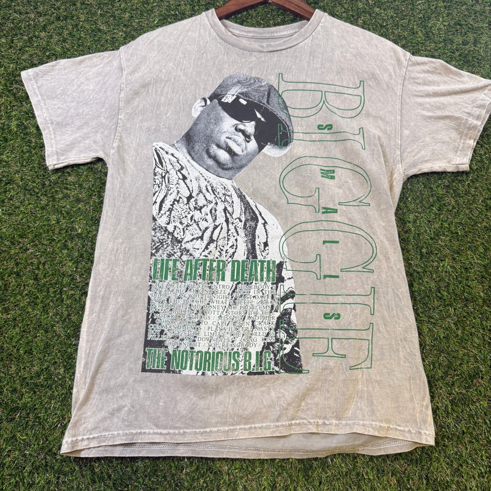 Notorious B.I.G. Life After Death Graphic T-Shirt Grey Acid Wash Mens Medium
